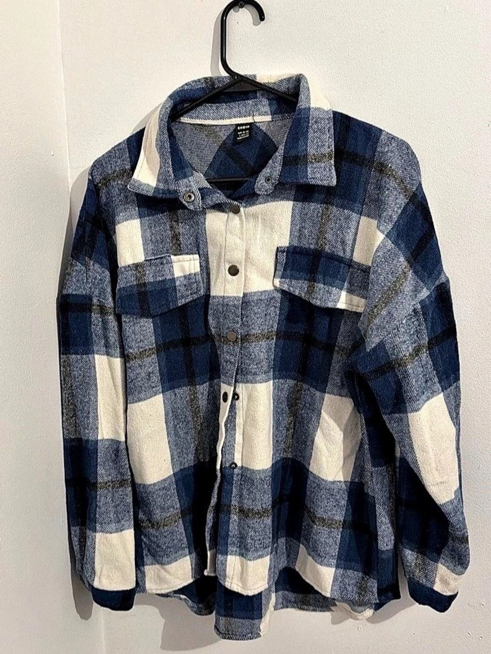 SHEIN Plaid Button Down in Blue & White Size 2
